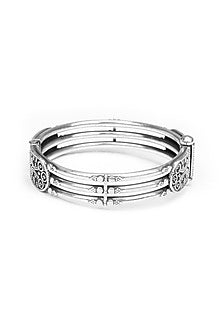 Silver Finish Handcrafted Bangle In Sterling Silver