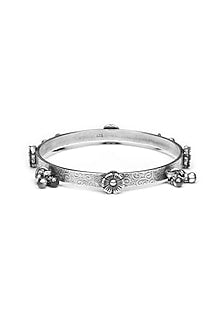 Silver Finish Handcrafted Bangle In Sterling Silver