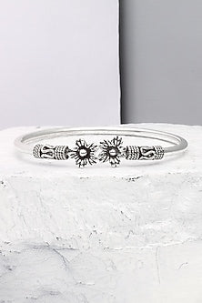Silver Finish Motifs Handcrafted Bangle In Sterling Silver