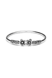 Silver Finish Motifs Handcrafted Bangle In Sterling Silver