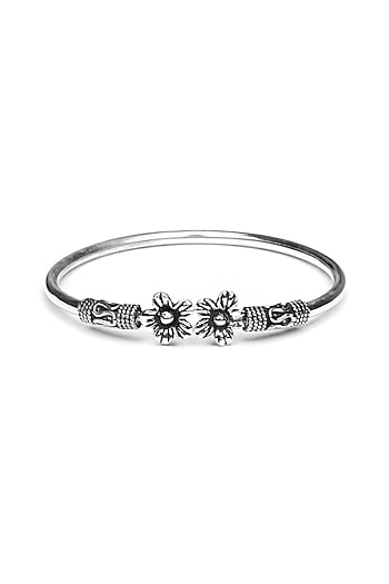 Silver Finish Motifs Handcrafted Bangle In Sterling Silver