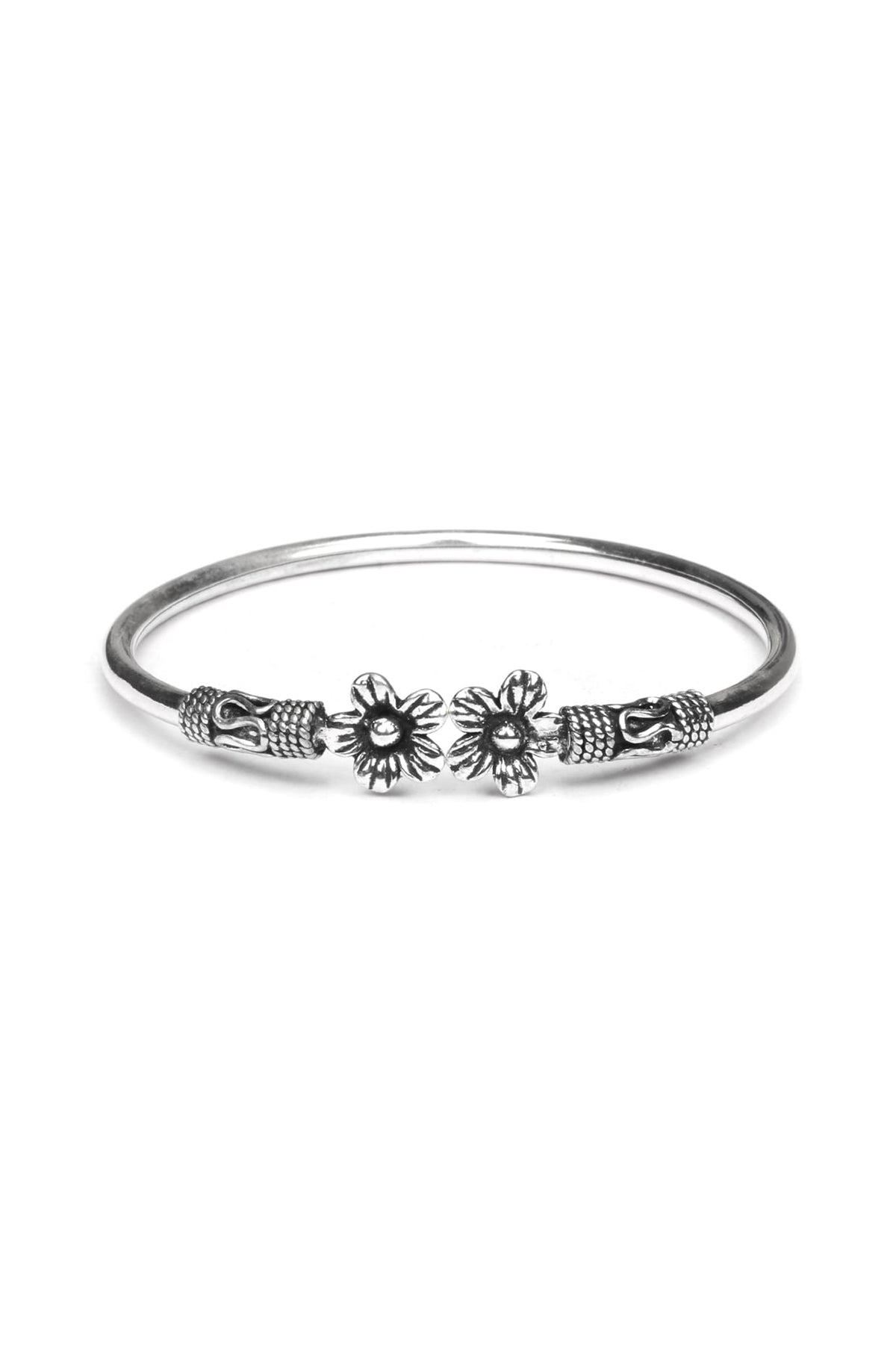 Silver Finish Motifs Handcrafted Bangle In Sterling Silver