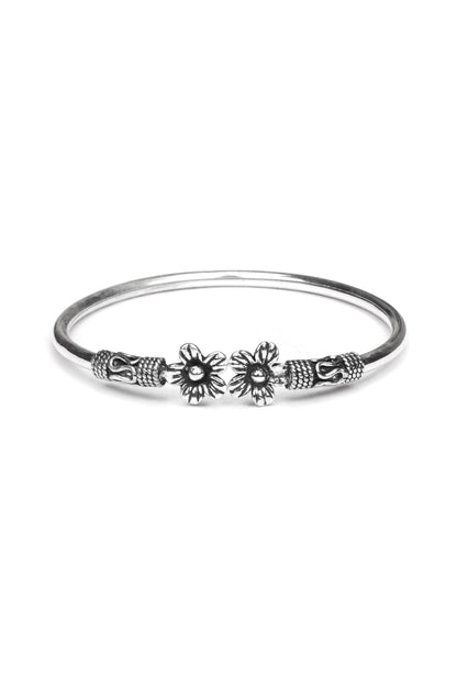 Silver Finish Motifs Handcrafted Bangle In Sterling Silver