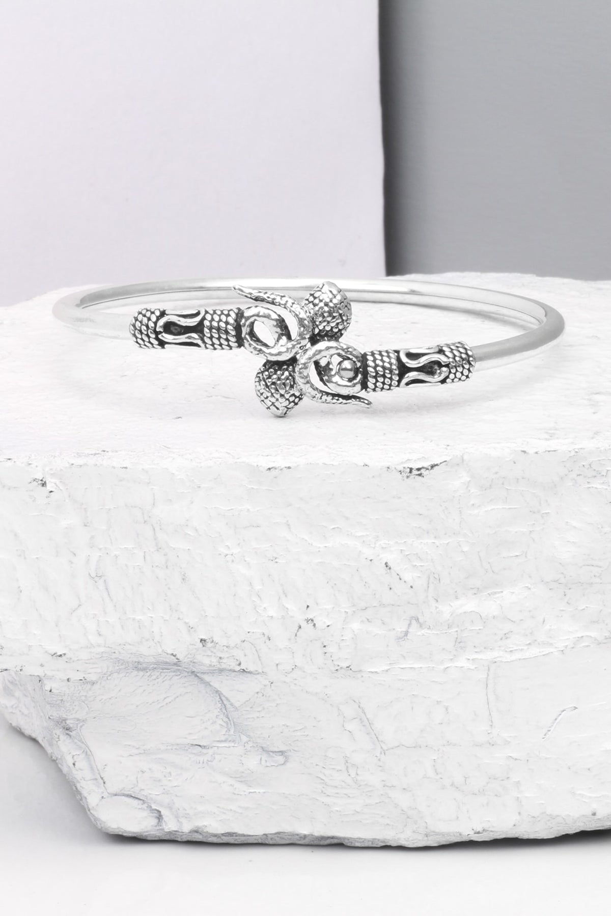 Silver Finish Handcrafted Bangle In Sterling Silver