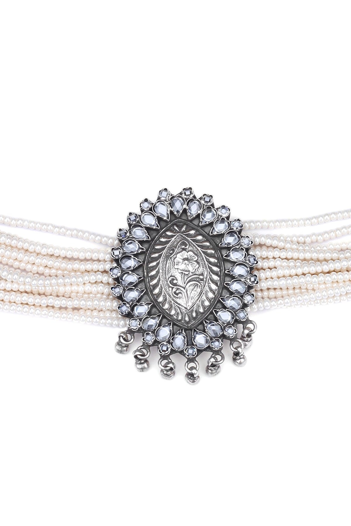 Wajiha Silver Pearl Embellished Choker 