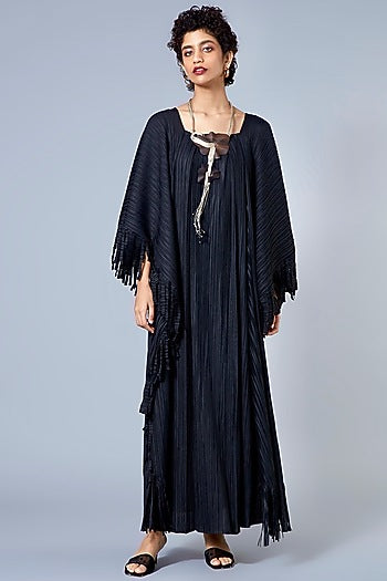 Black Kaftan With Fringes