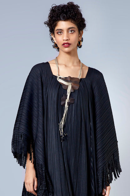 Black Kaftan With Fringes