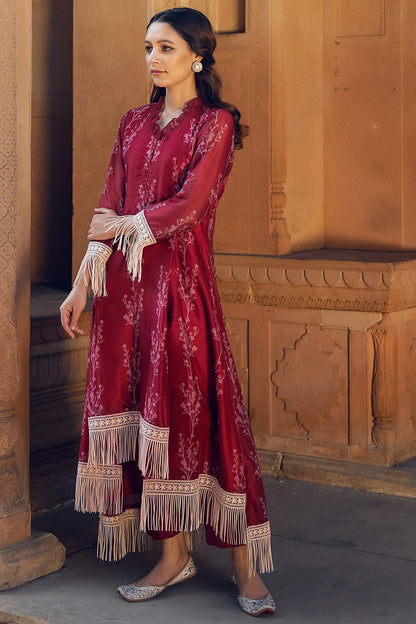 Ruby Red Asmira Floral Printed Fringed Kurta Set