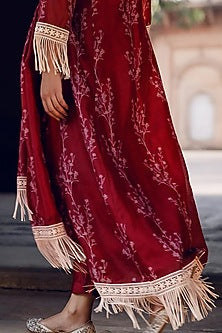 Ruby Red Asmira Floral Printed Fringed Kurta Set