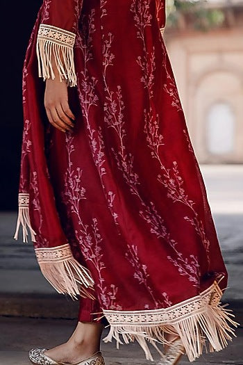 Ruby Red Asmira Floral Printed Fringed Kurta Set