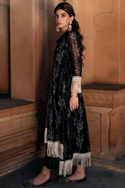 Black Asmira Floral Printed Fringed Kurta Set