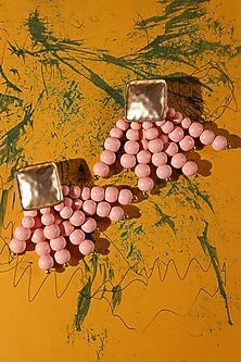 Gold Finish Pink Beaded Dangler Earrings