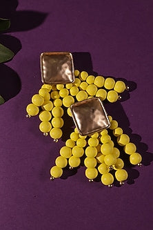 Gold Finish Sunny Yellow Beaded Dangler Earrings