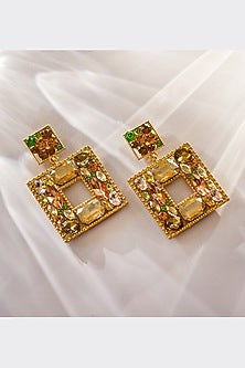 Gold Finish Multi-Colored Synthetic Stone Dangler Earrings