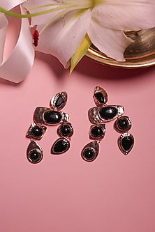 Gold Finish Black Synthetic Stone Dangler Earrings