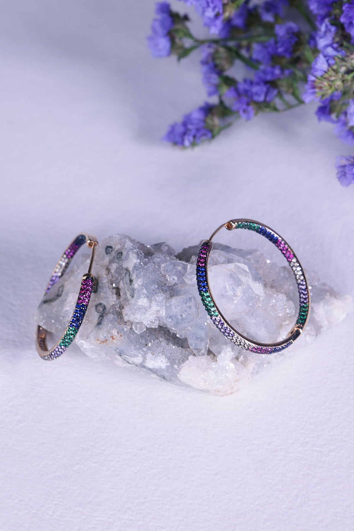 Gold Finish Multi-Colored Zircon Hoop Earrings