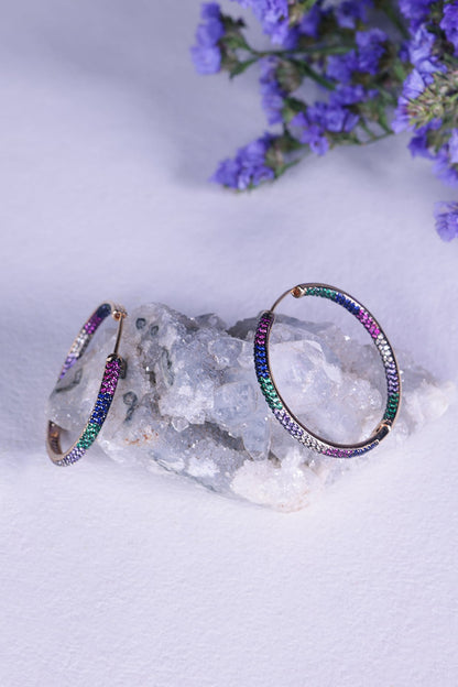 Gold Finish Multi-Colored Zircon Hoop Earrings