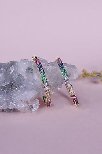 Gold Finish Multi-Colored Zircon Hoop Earrings