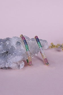 Gold Finish Multi-Colored Zircon Hoop Earrings