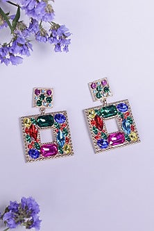 Gold Finish Multi-Colored Synthetic Stone Dangler Earrings