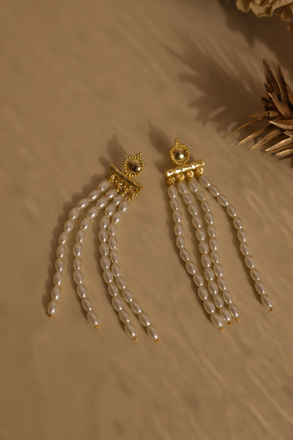 Gold Plated Pearl Dangler Earrings