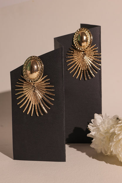 Gold Finish Sun Ray Dangler Earrings