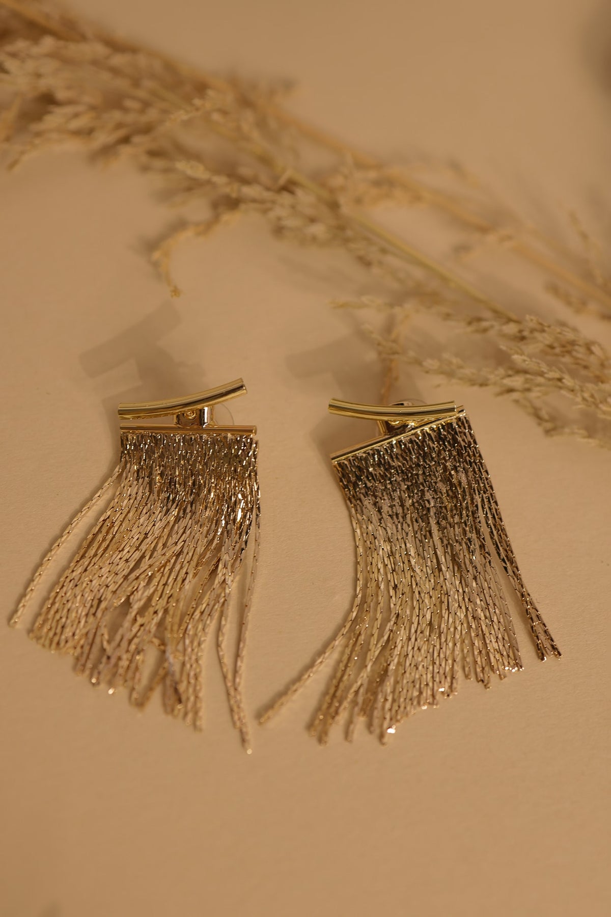 Gold Finish Tassel Dangler Earrings