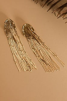 Gold Finish Tassel & Zircon Dangler Earrings