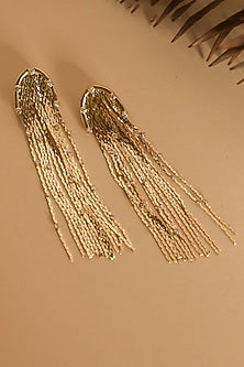 Gold Finish Tassel & Zircon Dangler Earrings