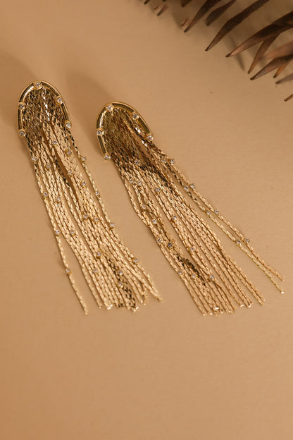 Gold Finish Tassel & Zircon Dangler Earrings