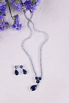 White Finish Royal Blue Stone & Zircon Necklace Set