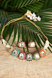 Gold Finish Multi-Colored Swarovski Necklace Set