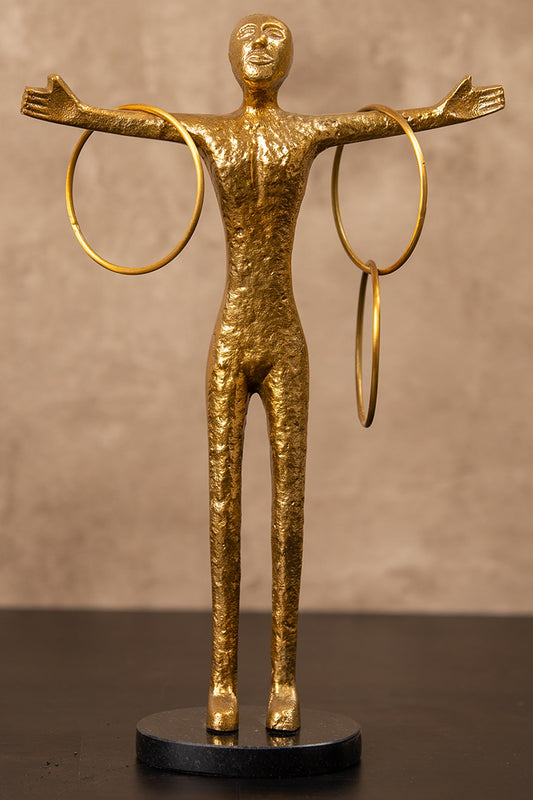 Golden Metal Human Sculpture With Rings