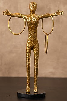 Golden Metal Human Sculpture With Rings