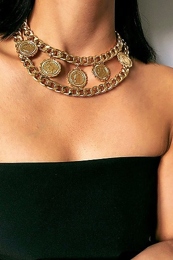 Gold Plated Medallion Choker Necklace