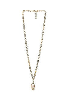 Yellow Gold Plated Zircon & Pearl Necklace