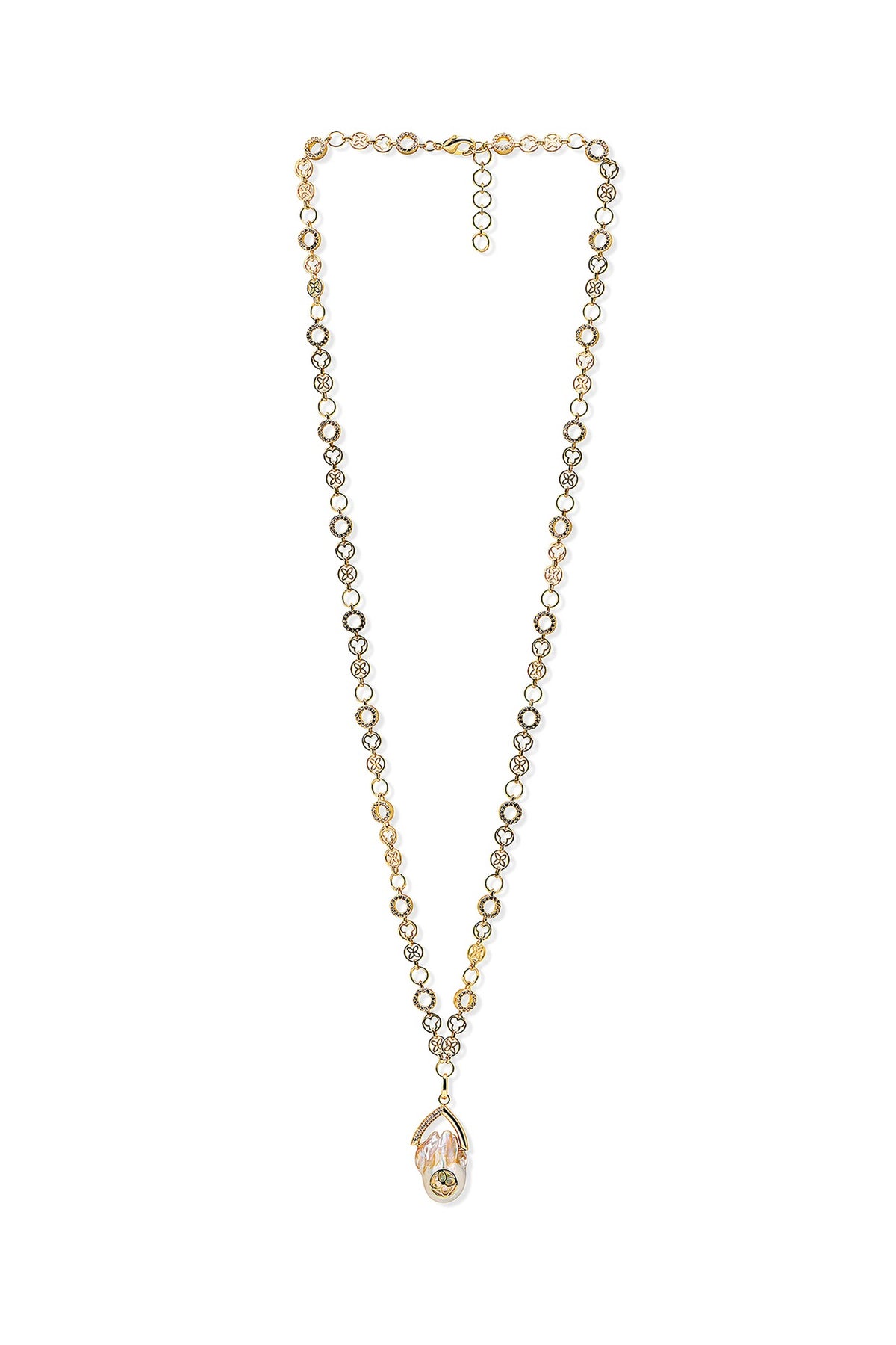 Yellow Gold Plated Zircon & Pearl Necklace