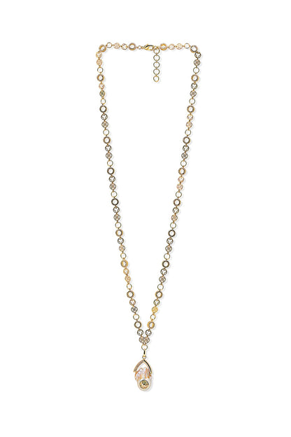 Yellow Gold Plated Zircon & Pearl Necklace
