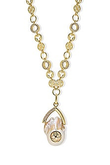 Yellow Gold Plated Zircon & Pearl Necklace