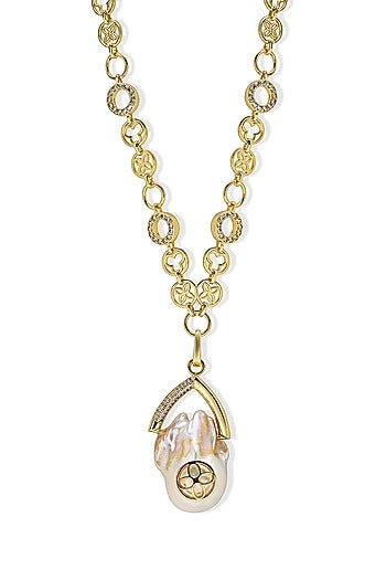 Yellow Gold Plated Zircon & Pearl Necklace