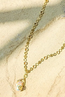Yellow Gold Plated Zircon & Pearl Necklace