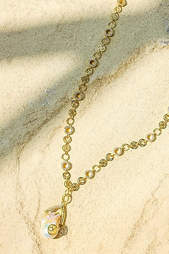 Yellow Gold Plated Zircon & Pearl Necklace