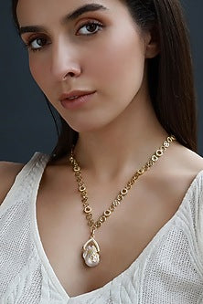 Yellow Gold Plated Zircon & Pearl Necklace