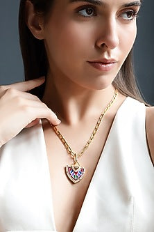 Yellow Gold Plated Zircon & Ruby Necklace