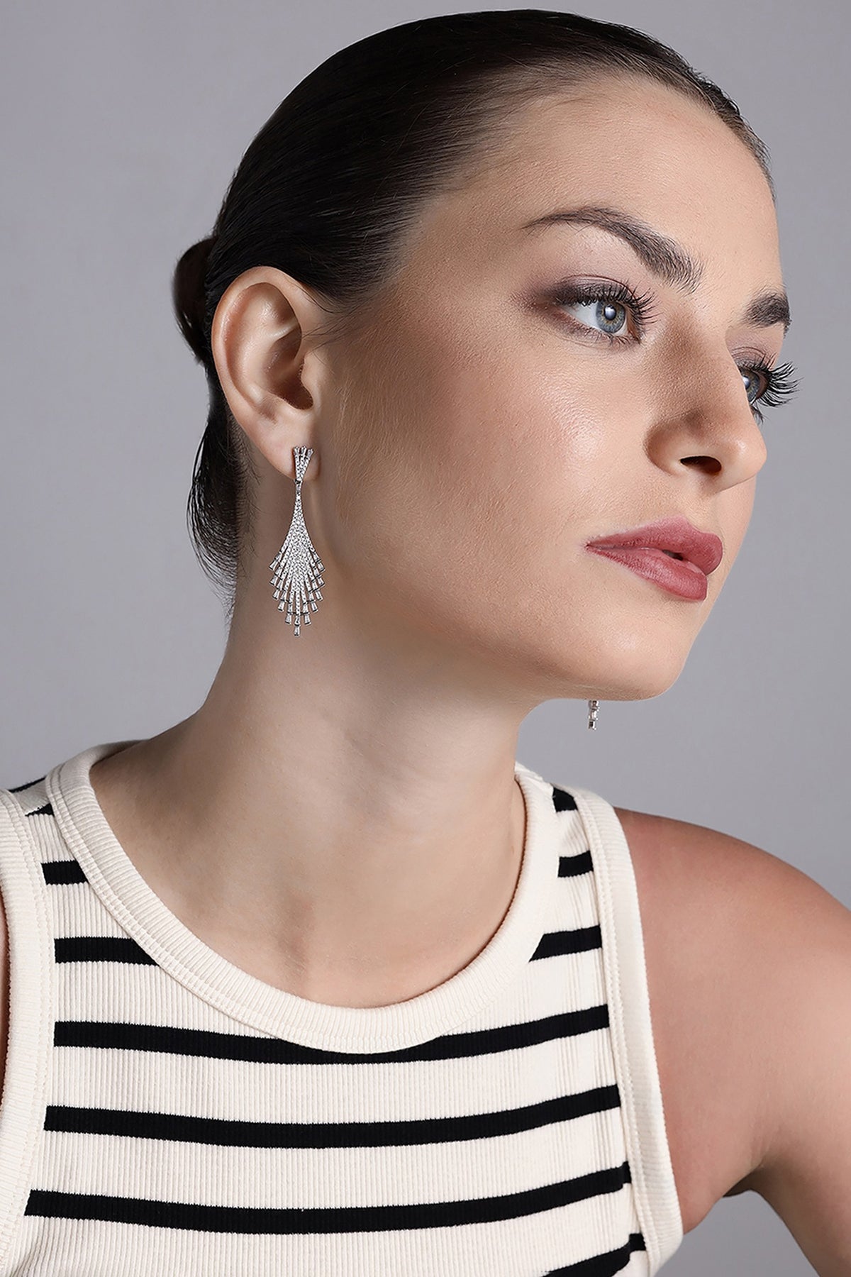 Silver Finish Zircon Dangler Earrings