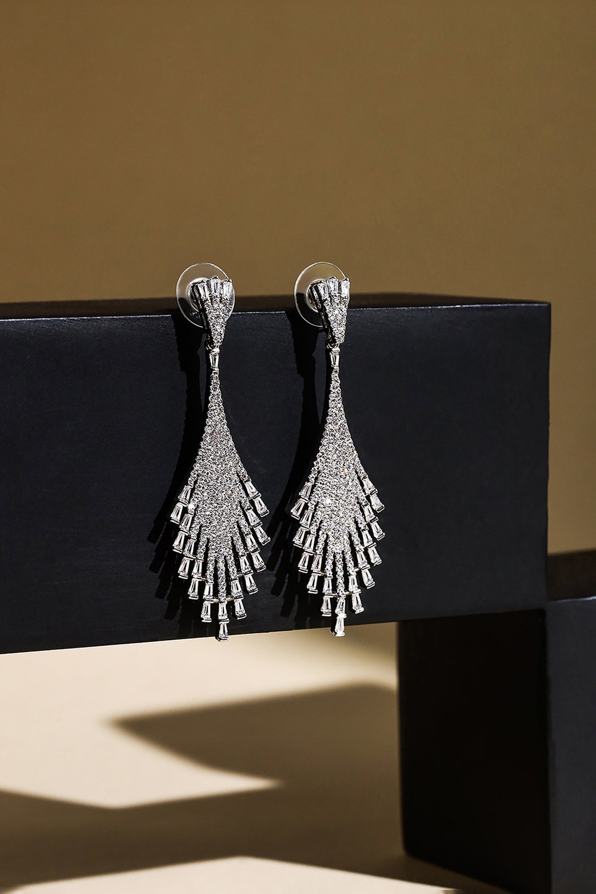 Silver Finish Zircon Dangler Earrings