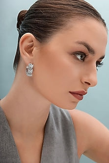 Silver Finish Zircon Hoop Earrings
