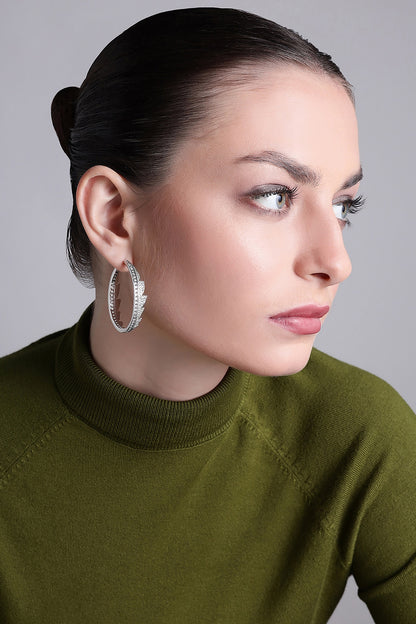 Silver Finish Zircon Hoop Earrings