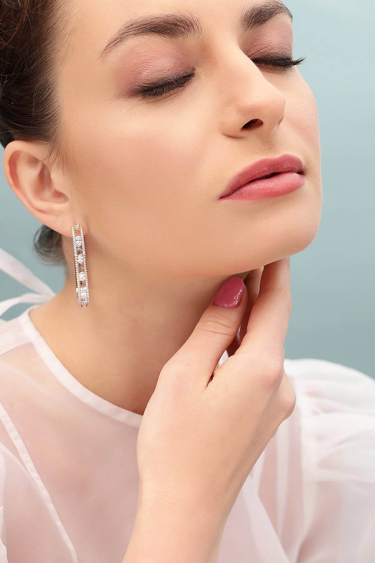 Silver Finish Zircon Hoop Earrings