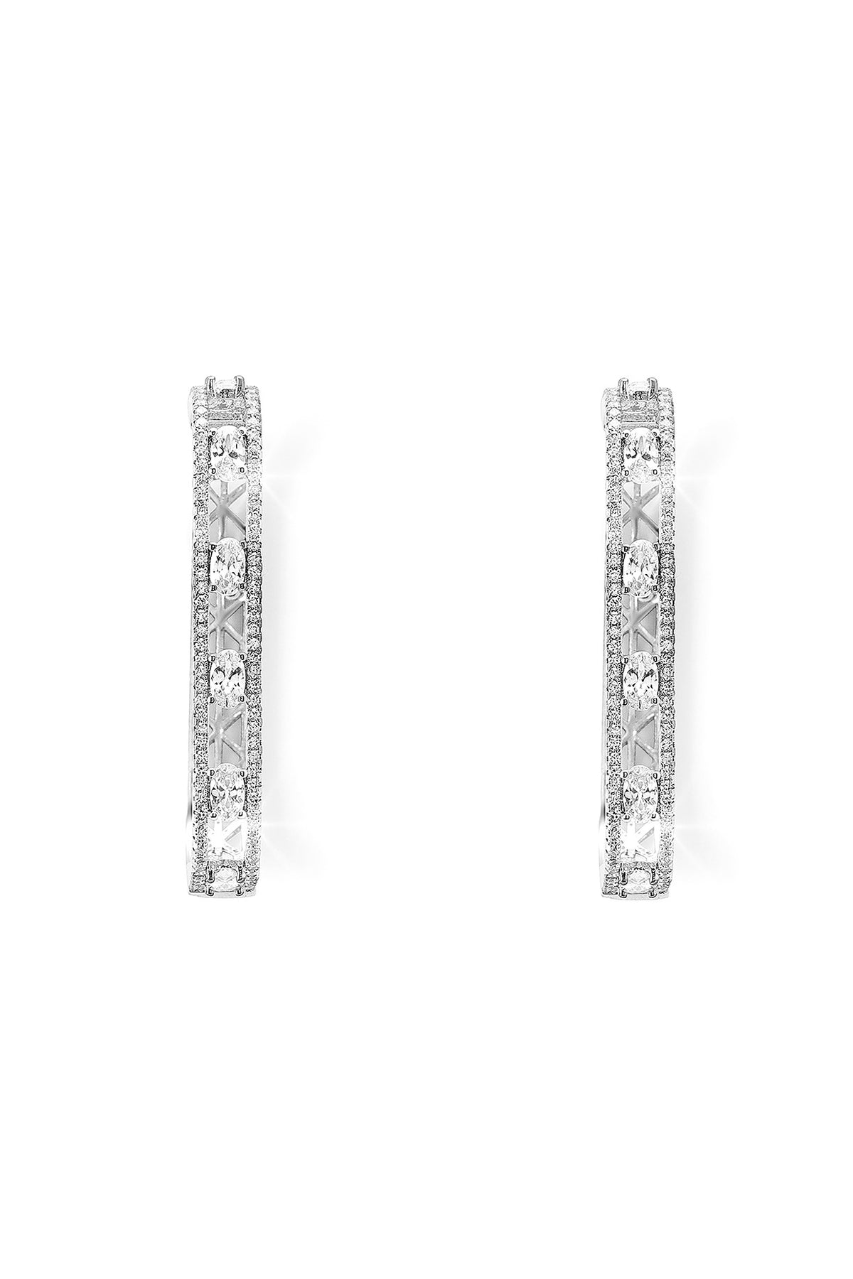 Silver Finish Zircon Hoop Earrings